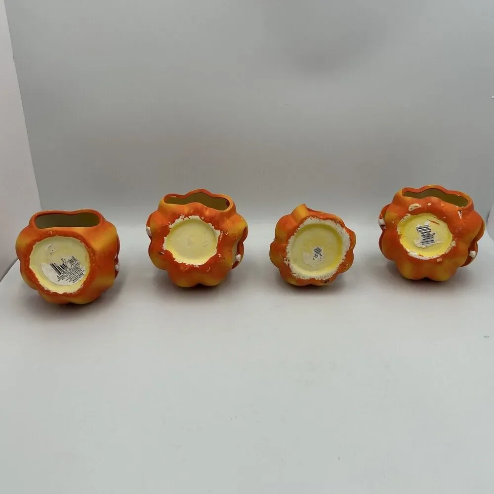 2000s Vintage Halloween Jack O Lantern Pumpkin Candle Holders Set of 4 Ceramic